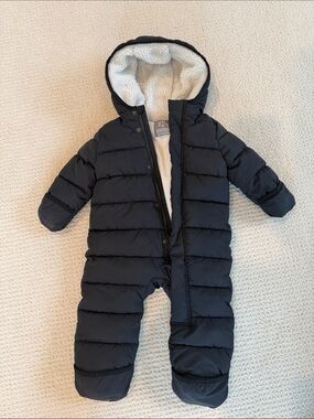 Primark Black Quilted Hooded One-Piece Footed Snowsuit